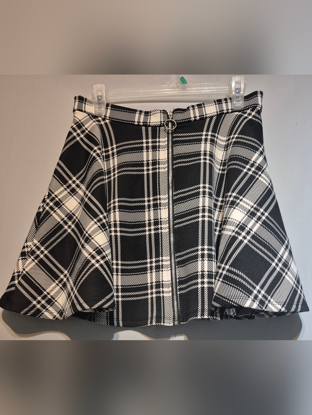 Hot Topic Black and White Plaid Circle Skirt with Front Zip